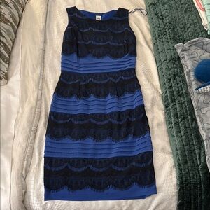 Signature by Sangria Black and Blue Sheath Midi Dress